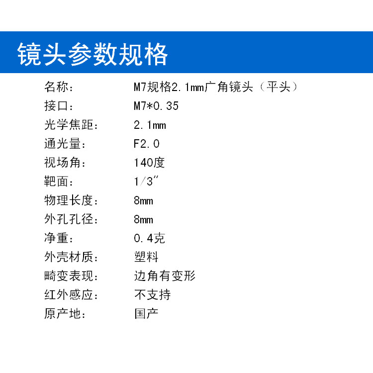 M7*0.35P規格鏡頭 2.1mm短焦距大廣角140度魚(yú)眼高清鏡頭 單板機CMOS CCD通用