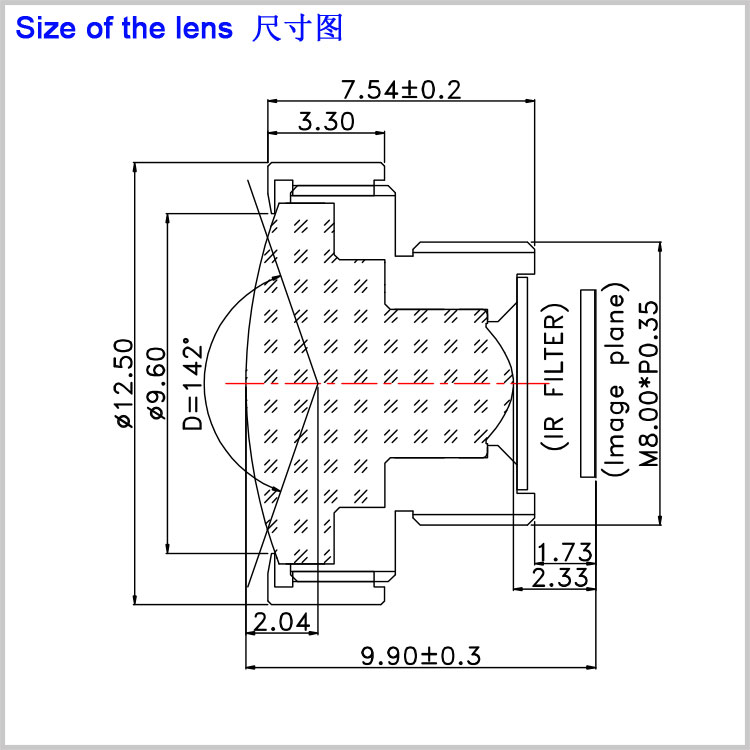 M8*0.35接口1.38mm焦距全景鏡頭 1/4