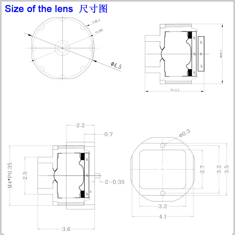 M4規格 1.8mm焦距內窺鏡頭 小孔微型鏡頭 迷你攝像頭專(zhuān)用1/9