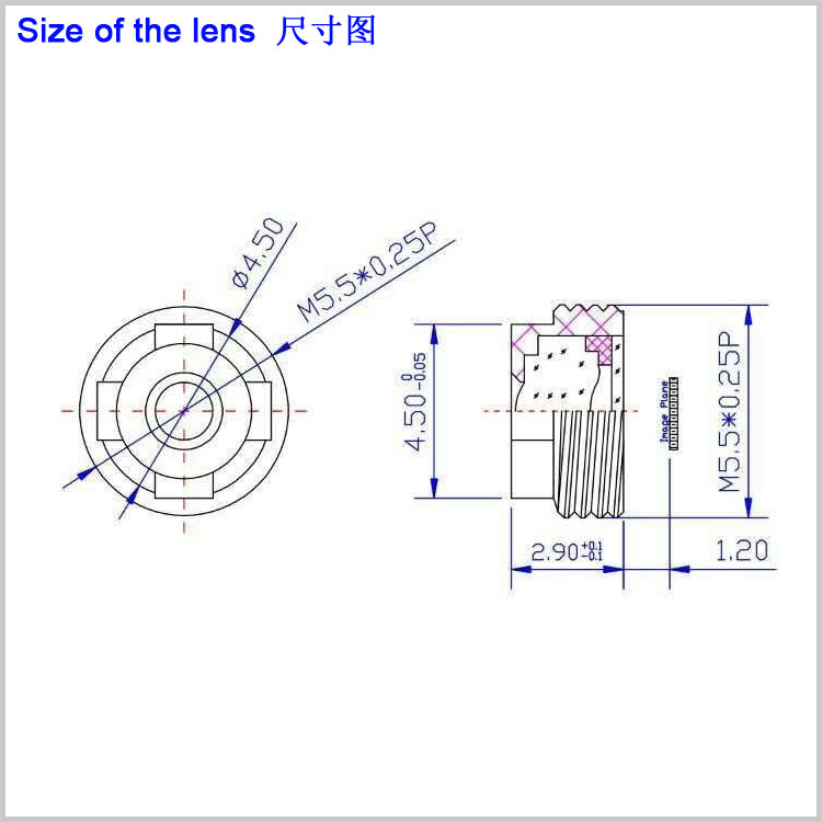 M5.5*0.25接口2.3mm高清廣角手機鏡頭1/5